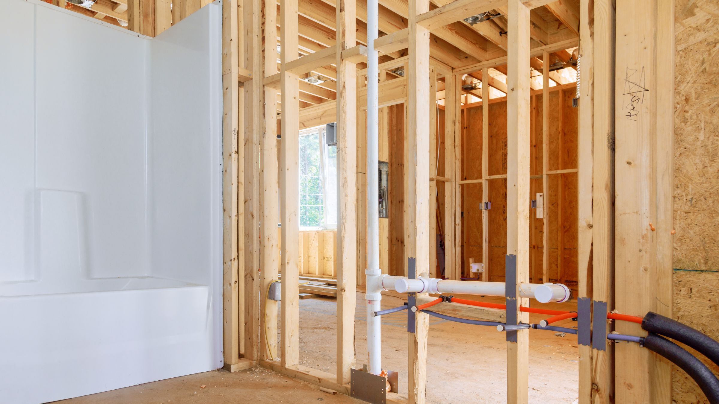 Bathroom stripped back to studs during demolition